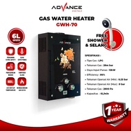 Advance GWH50 GWH60 GWH70 Gas Water Heater Pemanas Air Kamar Mandi Gas Bonus Selang Dan Shower Garan