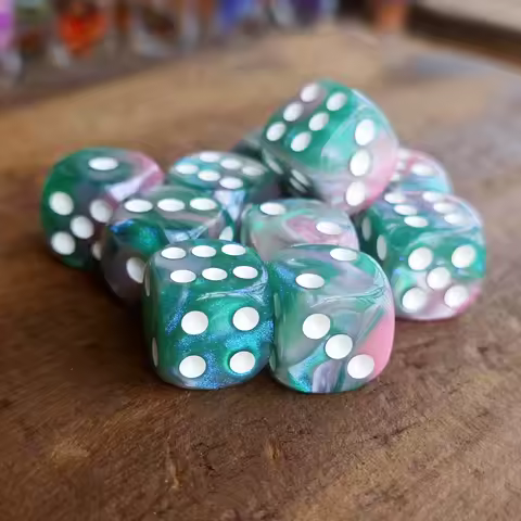 16MM Green and Pink Shiny Starlit Sky D6 Dice Set Warhammers 40K Dungeons and Dragons Board Game