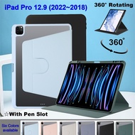 For iPad Pro 12.9 2022 2021 2020 2018 iPad Pro 12.9-inch 5th 4th 3rd generation Fashion 360° Rotating Acrylic Clear Cover With Pen Slot Stand Luxury Tablet Protective Flip Case