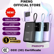 3c certificate Pineng Power Bank Pn892PD 20000mAh PD 22.5W Fast Charging Powerbank Built in Dual-Cab