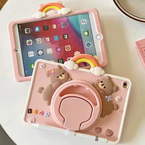 3D Cute Rainbow Bear Case for iPad A16 Air 11 inch 2025 2024 Air 5th 4th Gen 10.9 10th Gen 10.2'' 10