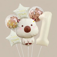 7pcs Cream Capybara Foil Balloon Cream Number Balloon for Capybara Birthday Party Decorations Suppli