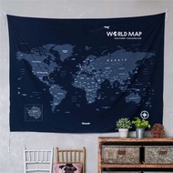 Umade 世界地圖掛布 牆壁裝飾-海軍藍/M+亮彩磁鐵地標扣-混色30顆