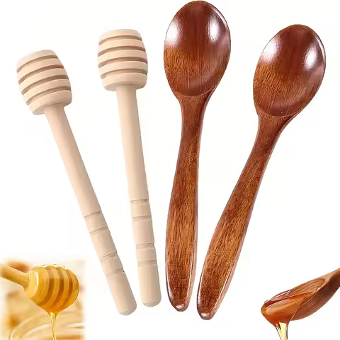 Wooden Honey Spoon Honey Stick Set Dessert Spoon Honey Stir Bar Honey Spoon Mixing Coffee Tea Jam Ho