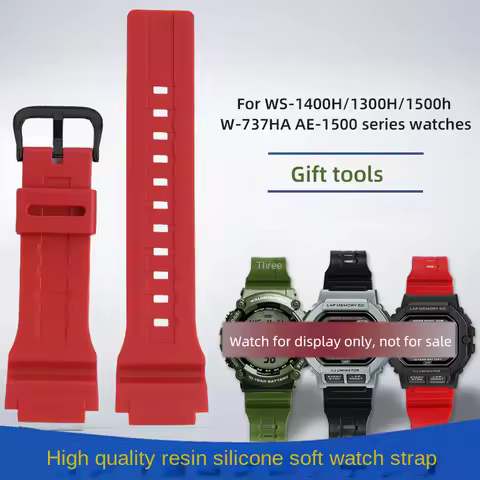 18mm For Casio WS-1400H WS1300 WS-1500 W-737H AE-1500 Resin Silicone Strap Bracelet Watch Band Black