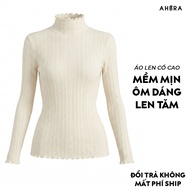 Women's Thermal Sweater Knitted Turtleneck Soft Wavy Hem Slim Fit Autumn Winter Wool AHBRA AW06