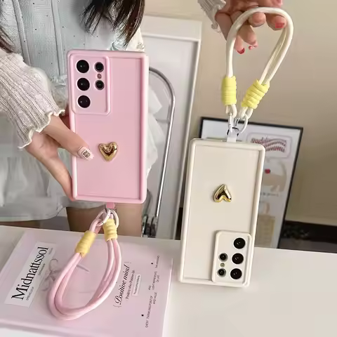 3D Heart Soft Lanyard Phone Case For Motorola Moto G85 G55 G45 G35 5G G84 G64 G54 G34 G24 Power G14 