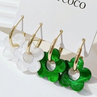2 Pairs Fashionable & Cute Acrylic 5-Petal Pendant Earrings, Suitable For Women, Great For Dating, P
