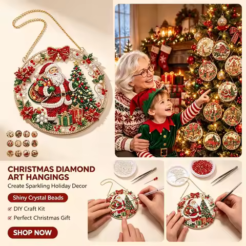 Christmas Pearl Diamond Painting Hanging Ornament New DIY Craft Suncatcher Kit Metal Chain Mixed Pea