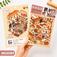 3D Sticker Cute Cat Small Landscape Tea Shop Bakery Large Size