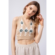 Colorbox Argyle Patterned Crop Vest I-Vegkey122D063 Acru