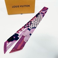 LV桃紫配色經典大logo印花長絲巾M70851