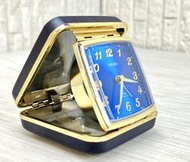 日本帶回 中古美品 SEIKO 發條式 折疊鬧鐘 日本製 旅行鬧鐘 藍色方形
