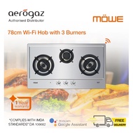Aerogaz/Mowe 78cm 3 Burners Wi-Fi Stainless Steel Hob MW370S