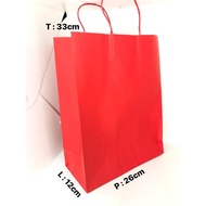 12 PCS PAPERBAG RED KRAFT STRAP 26X12X33 YYP