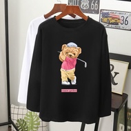  T-shirt viral teddy bear main golf lengan panjang perempuan lelaki grafik long sleeve women men/Muslimah