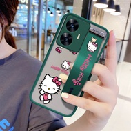 (With Wristband)Hontinga Casing Case For OPPO Reno8 T Reno8T Reno 8T 5G 4G Realme C55 C53 11 4G Case Cartoon Lovely Cartoon Hello Kitty Case Shockproof Frosted Back Full Lens Camera Protector Transparent Phone Case Hard Case For Girls