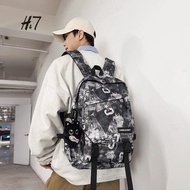 H7书包男初中高中生美式高街双肩包小学生潮牌涂鸦高颜值旅行背包H7 Schoolbag Male Junior High School High School American High Street