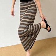 [Y6Y] Women's Vintage Striped Knit Skirt, High Waist Slimming A-Line Skirt, Suitable For Casual, Bea