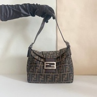 FENDI Zucca 經典老花肩背包則肩袋 氣質優雅 日本中古vintage
