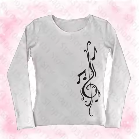 Spring Woman Aesthetic Crop Top Long Sleeve T-shirt Y2k Kitty Gothic 2000s Clothes Y2k Top Graphic B