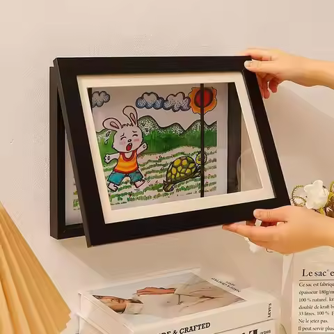Magnetic Wooden Flip Art Photo Frame, A4 Photo Frame, DIY Photo Frame, Children's Storage Display Fr