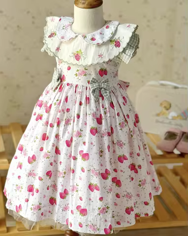 0-12Y Baby Girl Summer Strawberry Embroidery Strawberry Floral Dress for Birthday Photography Holida