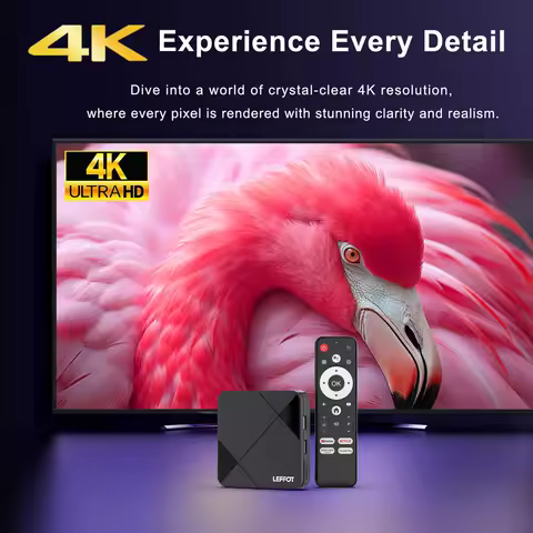 LEFFOT RK3518 Smart TV Box BT5.4 Android 14.0 Wifi6 4K Google Voice Remote Control Mouse Assistant M