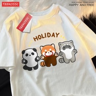 Kemeja-T Sisters Holiday Tiga Haiwan Comel Tshirt Kapas Bersaiz Besar Fesyen Jenama Baju Tee Street 