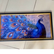 Wall Decoration plus Printed Painting Frame size: 50cm x 100cm Peacock biru