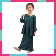 Girl Raya 9135 Emerald Green Baju Raya Girls Fashion Set Wear Baju Budak Perempuan Baju Baby Girl Dress Baby