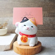 貓來福 招財貓 貓咪公仔擺飾 可客製化 手工療癒小木雕 名片架
