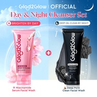 [2PCS] Glad2Glow Day & Night Cleanser Set-Deep Pore Clean Face Wash+Niacinamide Serum Cleanser  Cont