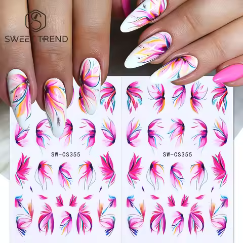 2pcs 3D Blossoming Flowers Nail Stickers Watercolor Smoky Iris Floral Adhesive Decal Big Petal Summe