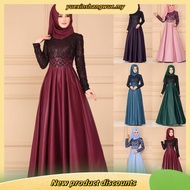 Muslimah Women Plus Size Long Sleeve Lacey Maxi Muslim Dinner Evening Dress Gown dress muslimah (wit