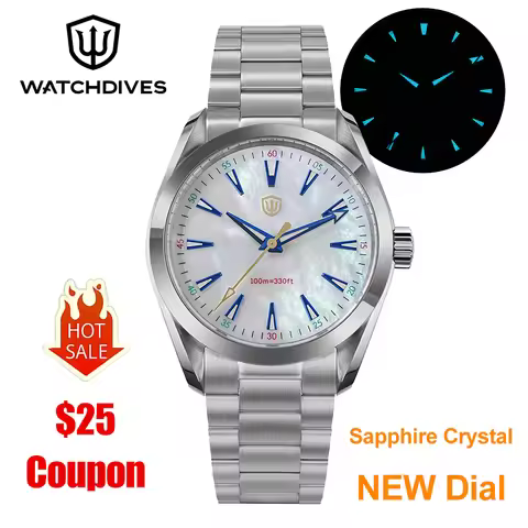 Watchdives WD0006B Luxury Watch Mop Dial VH31 Sweep Second Quartz Movement Mens Watch 100m Waterproo