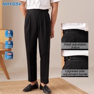 MEASOM Men's gurkha pants Adjustable Waist Anti-wrinkle Black High Waist Pants【B258】