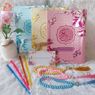 Custom Name Flower Embossed Quran A5 Size Indonesian Translation Free Pearl Prayer Beads /