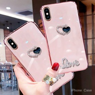 Inlaid Diamond Heart Electroplate Phone Casing for Apple iPhone 7 8 Plus x Xsmax11 12 13 14 15 Pro Max Case Cover