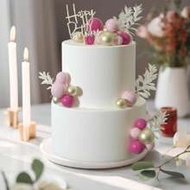 53 Pieces Rose Pink Ball Cake Toppers, Boho Style Cake Toppers Rose Pink Gold Pearl Balls Happy Birt