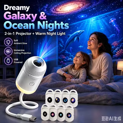 HD Smart Dynamic 5D Holographic Night Light Projector, 2-in-1 HD Plug and Play Galaxy Projector Port