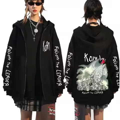 Rock Band Korn Follow The Leader Tour 2014 Zipper Hoodie Men Women Retro Gothic Metal Zip Up Jacket 