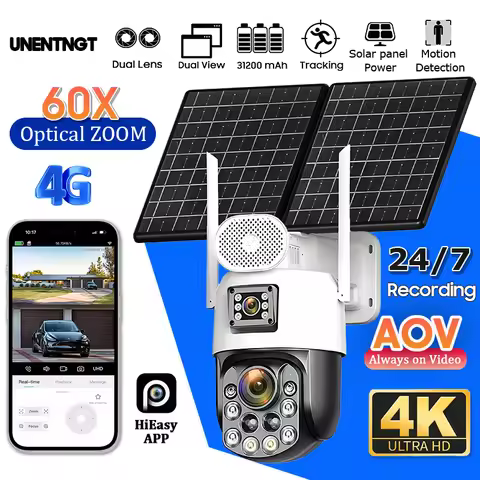 HiEasy AOV 7/24 Recording Solar Outdoor Surveillance Cameras 4G SIM 60X Optical Zoom Human Auto Trac
