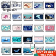 Photo Print Summer Ocean Italian Charm Bracelet Fit 9mm Stainless Steel DIY Jewelry Making Accessori
