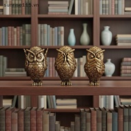 SRVN  1Pcs Bookshelf Decoration Vintage Brass Owl Statue Ear Covering Animal Sculpture Desktop Home 