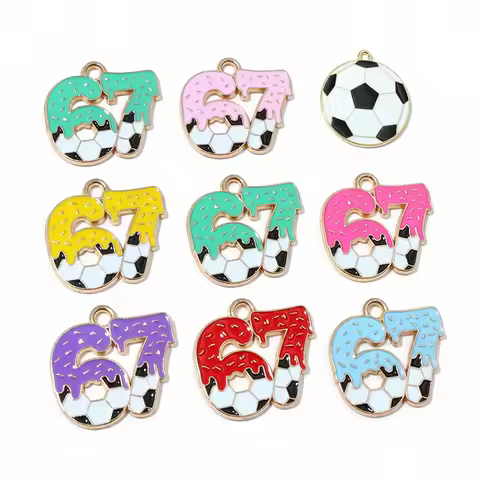 10pcs Enamel Six Seven 67 Charms Pendant Football Sport DIY Jewelry Making Accessories Findings for 