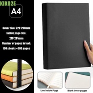 KIKO2E A4 Thick Notebook, PU Cover Horizontal Line Large Notebook, A4 Meeting Notepad Large Line/Bla