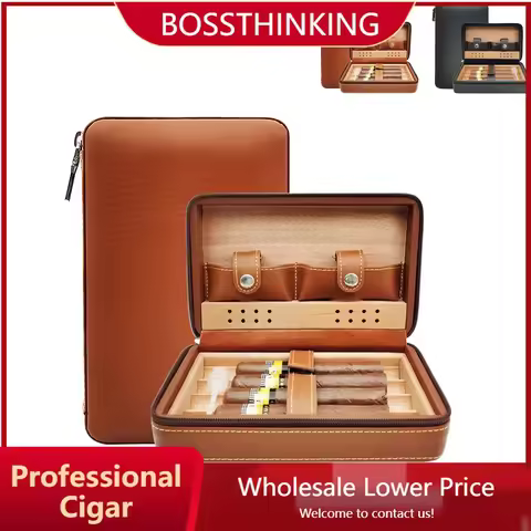 Cigar Case Leather Cedar Wood Portable Travel Cigar Case Orginizer Humidor Cigar Box Smoking Accesso