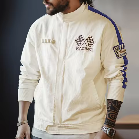 Maden Vintage Color Blocked Embroidered Racing Jacket Casual Baseball Collar Jacket Men's Spring Ver
