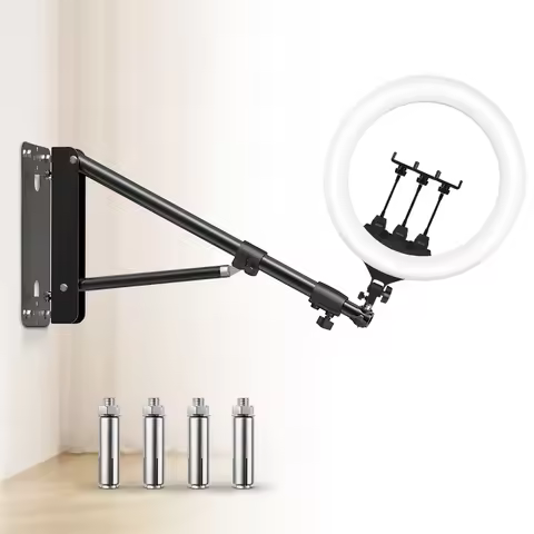 22in Ring Light Wall Mount,137/175cm Wall Mounting Triangle Boom Arm With Dimmable Light For Photogr